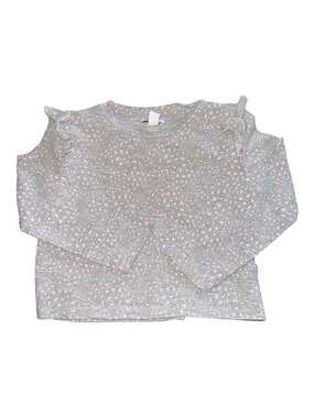 Splendid Girls Long Sleeve Ruffle-Shoulder Top in Grey and Pink Print